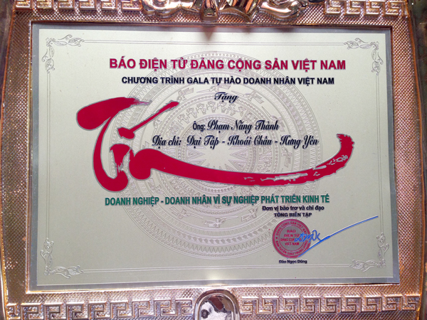Chứng nhận Doanh nghiệp Uy tín - Công Ty TNHH Thuận Tâm Thành